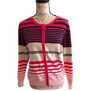 Top Knits Macy's Pink Rosy Sunset Striped Cardigan Sweater Size Large